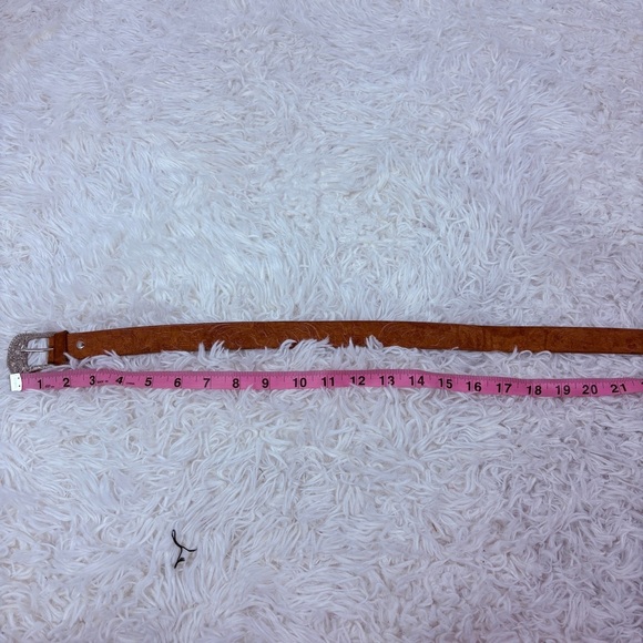 UNBRANDED tooled Brown Leather western Belt with Silver Buckle - Picture 9 of 11